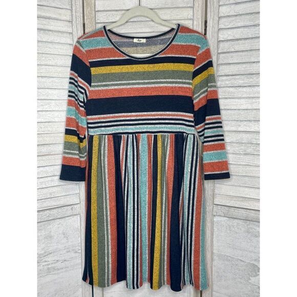 Egs by Eloges Multi Color Striped 3/4 Sleeve Empire-Waist Dress Size Small NWOT - Picture 1 of 5